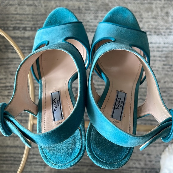 Turquoise blue suede Prada platform sandals - Picture 3 of 9